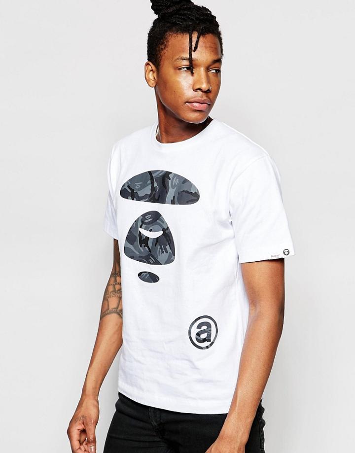 Aape By A Bathing Ape Black Camo Big Face Baisc T-shirt - White
