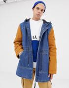 Collusion Denim Parka Jacket With Contrast Sleeves - Blue
