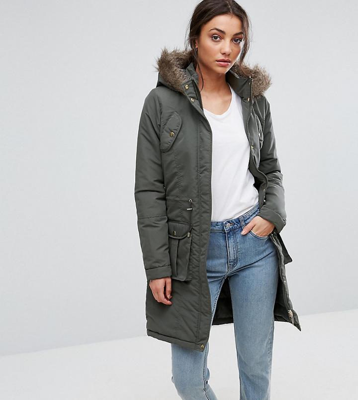 Brave Soul Tall Hooded Mid Parka - Green