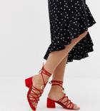 Asos Design Wide Fit Harvey Knotted Ring Detail Block Heeled Sandals - Red