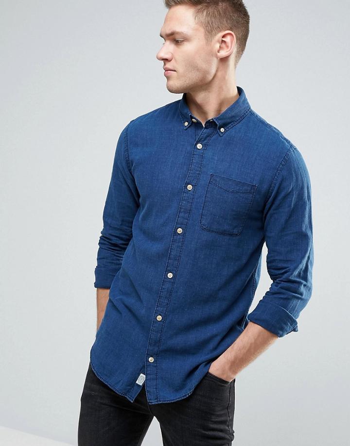 Jack & Jones Vintage Shirt In Slim Fit Chambray Cotton - Blue