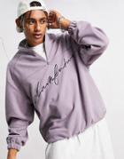 Asos Dark Future Oversized Sweatshirt In Fleece With Embroidery In Purple