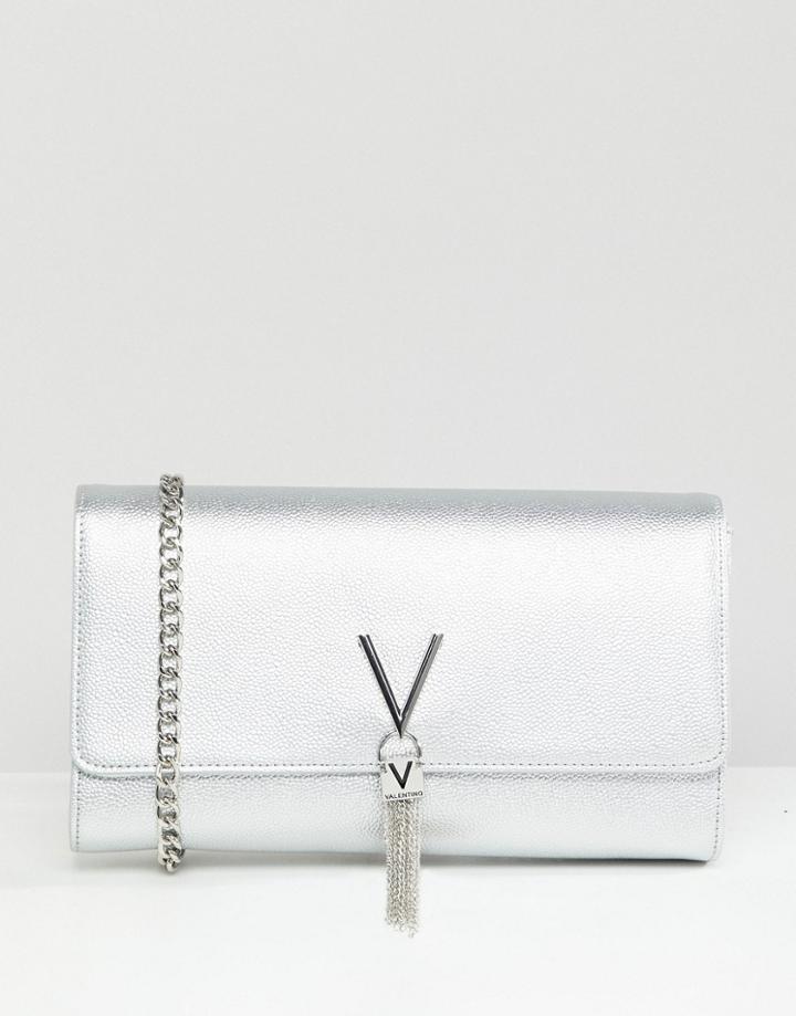 Valentino By Mario Valentino Tassel Detail Clutch Bag With Cross Body Strap - Silver