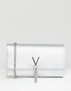 Valentino By Mario Valentino Tassel Detail Clutch Bag With Cross Body Strap - Silver