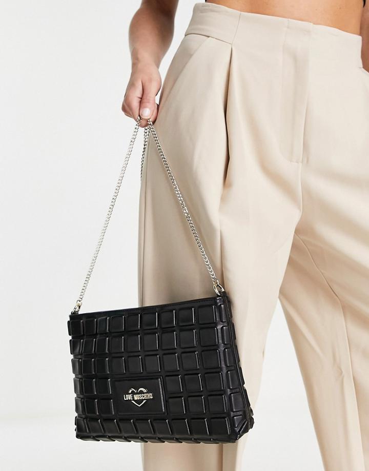 Love Moschino Embossed Chain Strap Crossbody Bag In Black