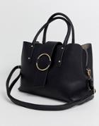 Asos Design Pinch Lock Tote Bag With Ring Detail - Black