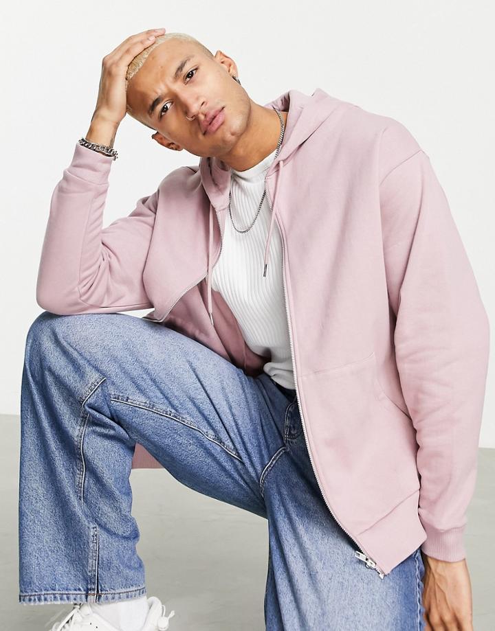 Asos Design Oversized Zip Up Hoodie In Dusty Pink - Part Of A Set