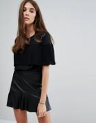 Warehouse Pleated Cape Top - Black