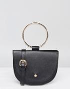 Melie Bianco Vegan Leather Crescent Crossbody Bag With Hoop Hardware - Black