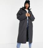 Asos Design Tall Rubberized Puffer Rain Coat In Charcoal - Stone-neutral
