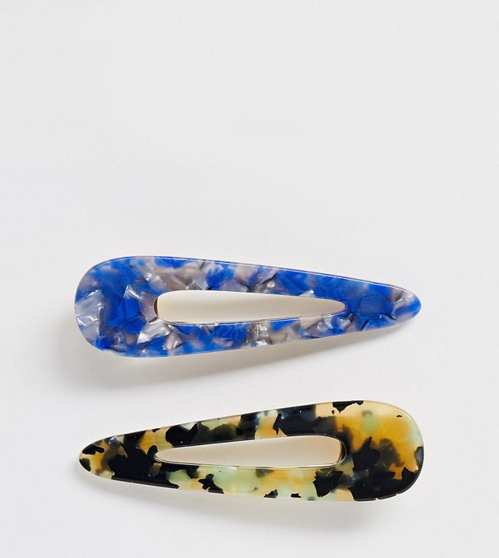 Reclaimed Vintage Inspired Mixed Tort Hair Clips Pack Of 2 In Blue And Brown - Multi