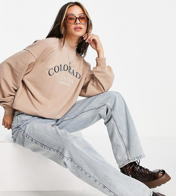Bershka Colorado Logo Sweat In Beige-neutral