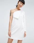 Asos White Foldover Sleeve Detail Mini Dress - White