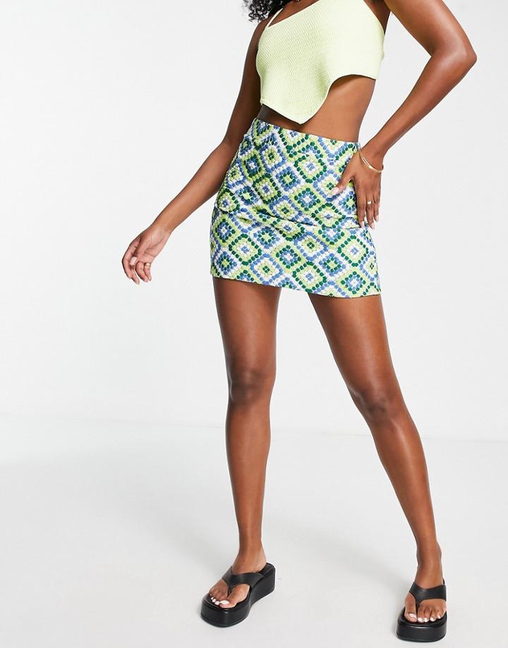 Topshop Diamond Jacquard Mini Jersey Skirt In Multi