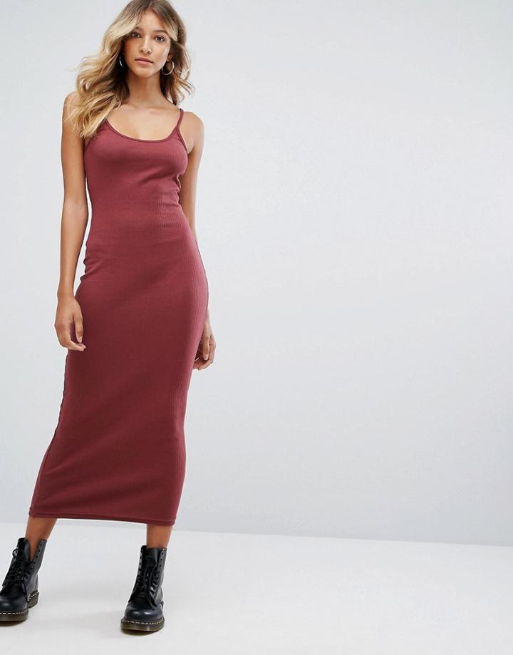 Missguided Ribbed Strappy Midi Dress - Red