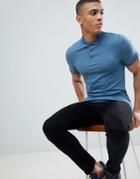Asos Design Longline Muscle Fit Polo With Curved Hem In Gray - Gray