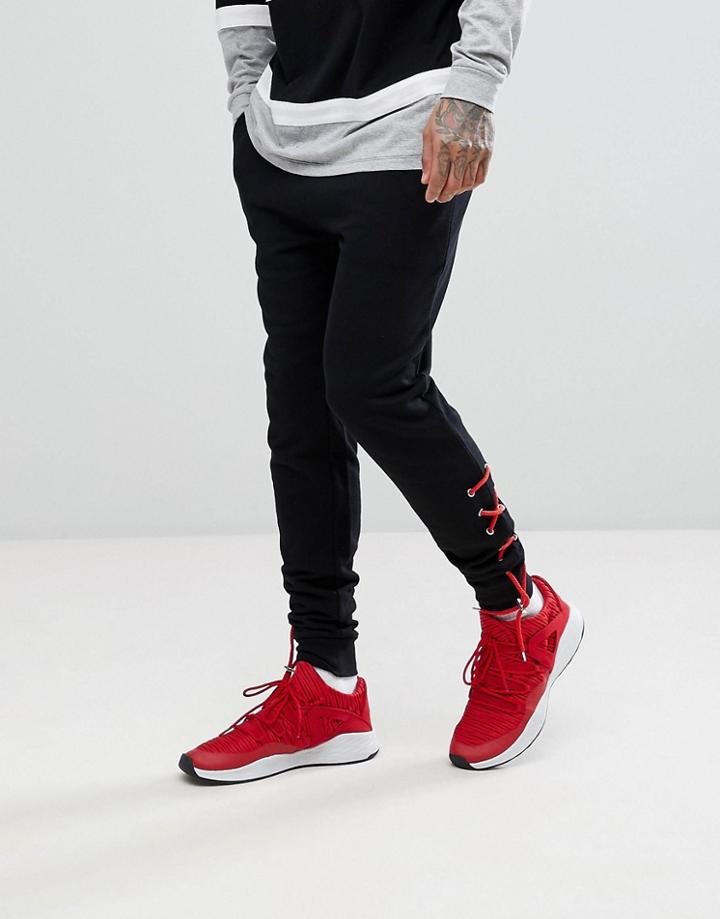 Asos Skinny Joggers In Black With Lace Up Hem - Black