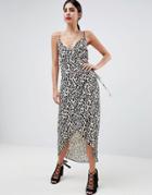 Asos Design Cami Wrap Maxi Dress In Leopard Print - Multi