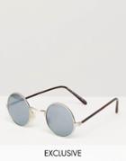 Reclaimed Vintage Round Sunglasses With Mirrored Lens - Silver