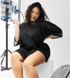 Asos Design Curve Short Sleeve Mesh Mix T-shirt Dress In Black