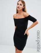 Asos Petite Off Shoulder Mini Dress In Chunky Rib - Black