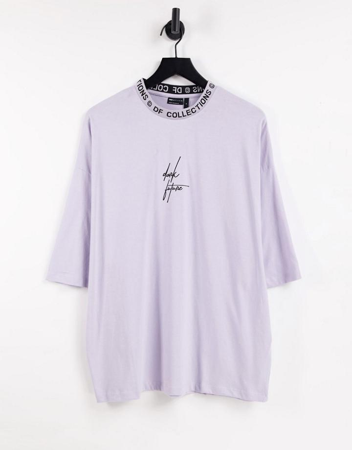 Asos Dark Future Oversized T-shirt In Lilac With Logo Neck Trim-purple