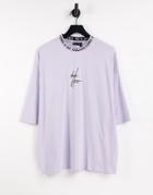 Asos Dark Future Oversized T-shirt In Lilac With Logo Neck Trim-purple