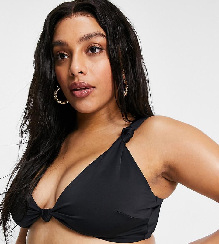 Asos Design Curve Recycled Mix And Match Knot Crop Bikini Top In Black