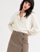 Only Check Mini Skirt With Buttons-beige