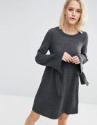 Asos Knit Dress With Tie Cuff Detail - Gray