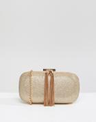 True Decadence Glitter Clutch Bag With Tassel Detail - Gold