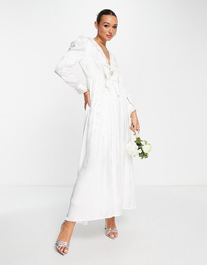 Dream Sister Jane Bridal 80s Maxi Dress In Floral Jacquard-white
