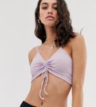 Bershka Ruched Tie Front Crop Top In Lilac-purple