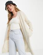 Jdy Firez Long Sleeve Longline Knitted Cardigan In Beige-grey