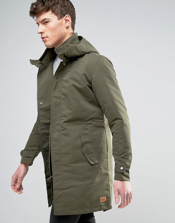 Jack & Jones Originals Light Weight Parka With Camo Lining - Green