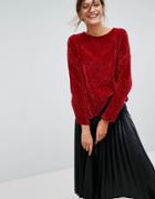 Stradivarius Round Neck Chenille Sweater - Red