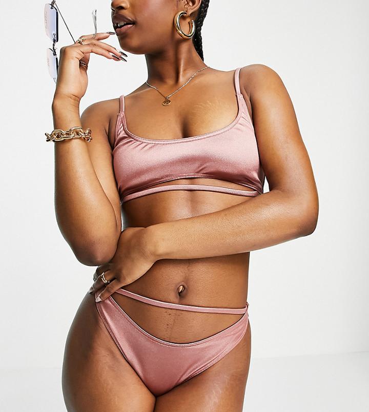 Asyou Cut Out Strap Bikini Top In Pale Pink-red