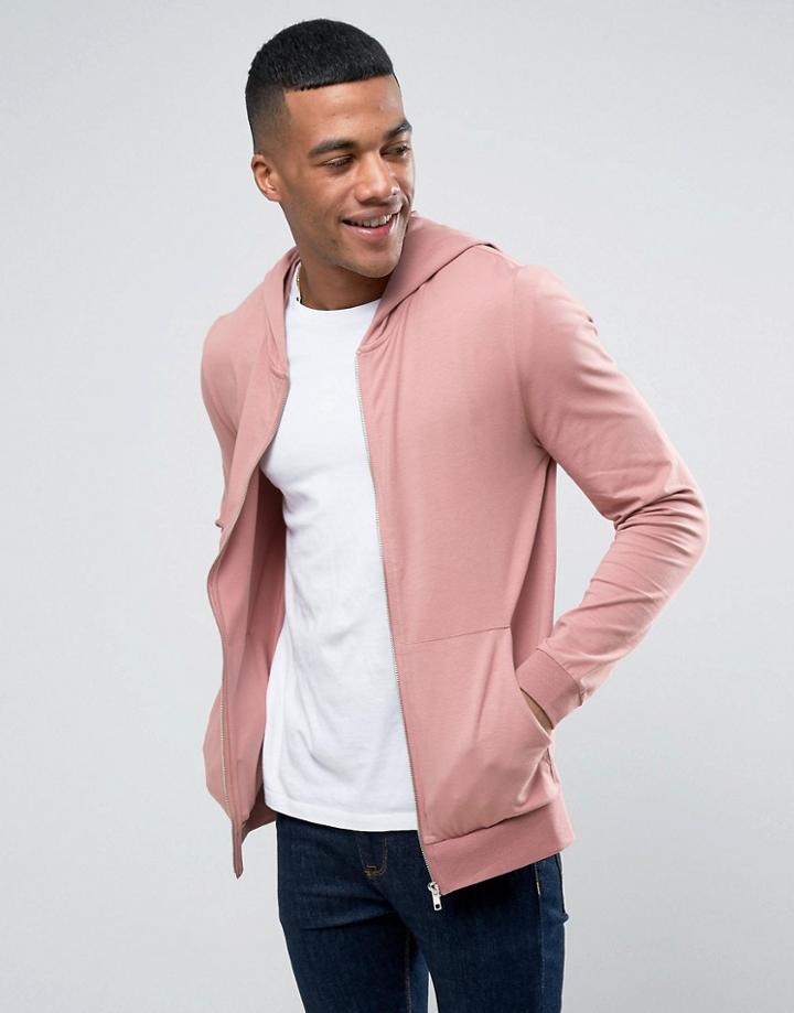 Asos Lightweight Muscle Hoodie In Pink - Pink