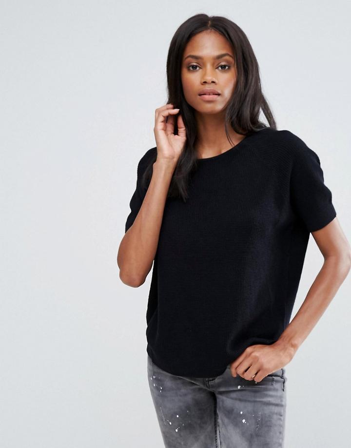 H.one Short Sleeve Simple Cotton Sweater - Black