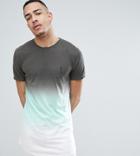 Religion Tall Longline T-shirt With Curved Hem In Color Fade - Green