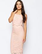 Asos Petite Lace Floral Scallop Midi Dress - Pink