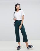Monki Cropped Tailored Pants In Dark Green - Green