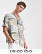 Asos Design Relaxed Shirt In Gray Vintage-inspired Print-neutral