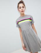 Asos Design Mini Smock Dress With Rainbow Tipping - Gray