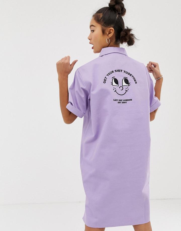 Lazy Oaf Relaxed Shirt Dress With Zip Collar - Purple