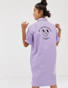 Lazy Oaf Relaxed Shirt Dress With Zip Collar - Purple