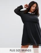 Junarose Contrast Collar And Cuff Skater Dress With Mesh Sleeve - Multi