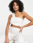 Vesper One Shoulder Strap Detail Crop Top In White - Part Of A Set