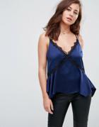 Asos Fuller Bust Lace Trim Strappy Asymmetric Cami - Navy