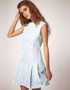 Asos Sleeveless Shift Dress In Jacquard - Blue